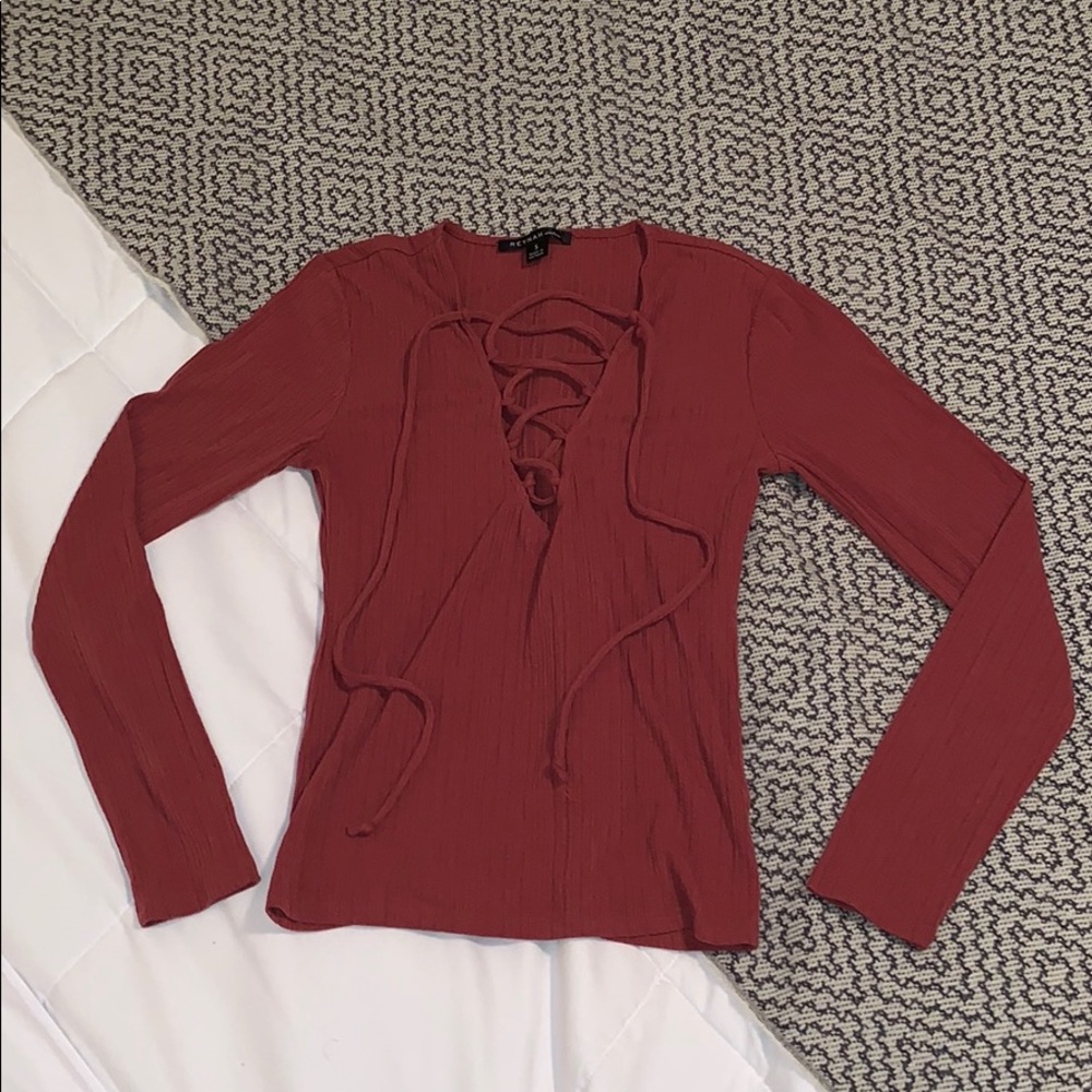 Coral color laced up front top